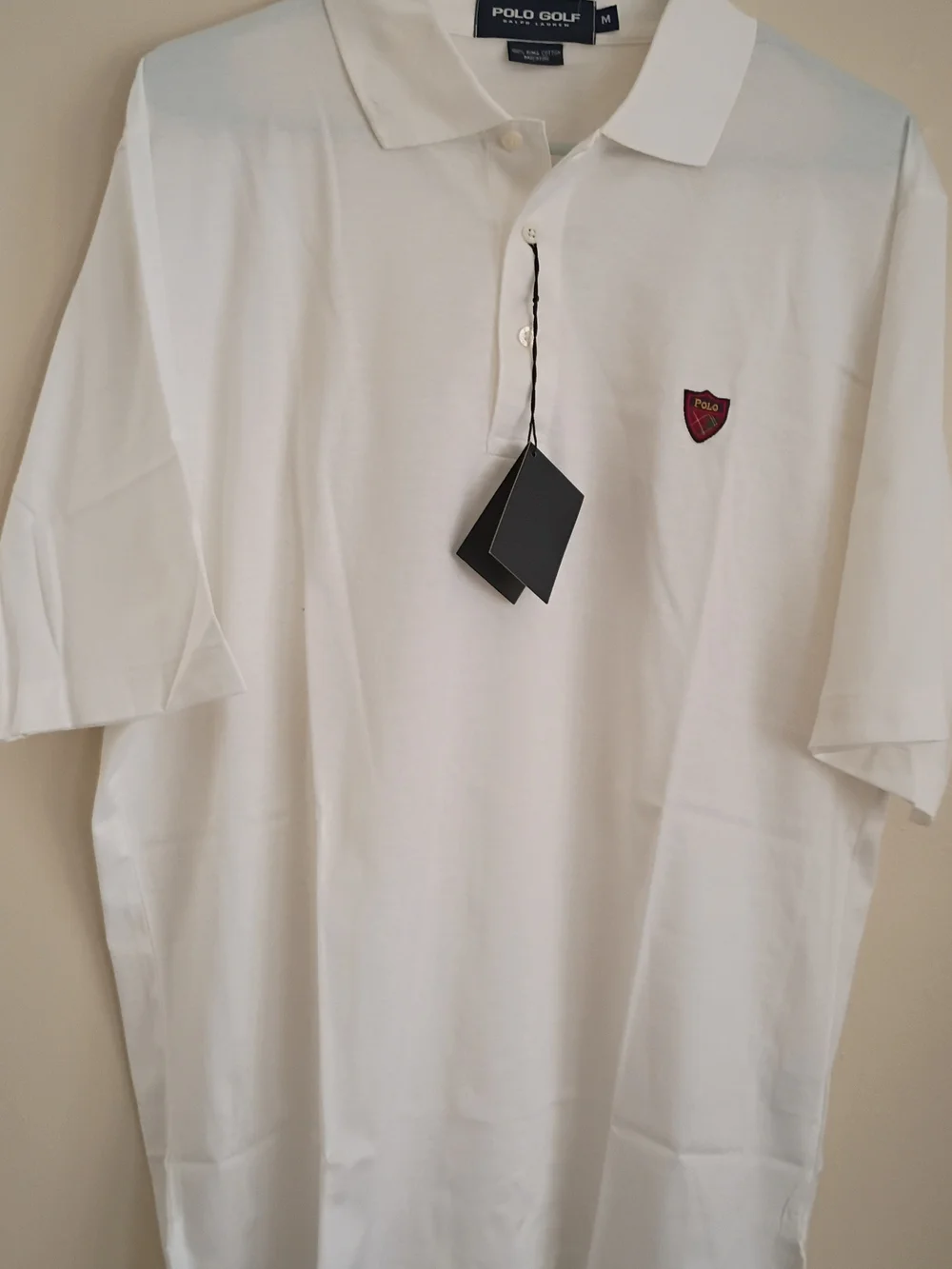 Ralph Lauren White Polo with Red Plaid Shield Crest